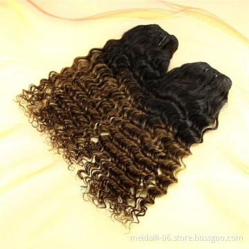 Raw indian hair wholesale price sew in deep curly human hair weave bundles ombre color hair extensions
